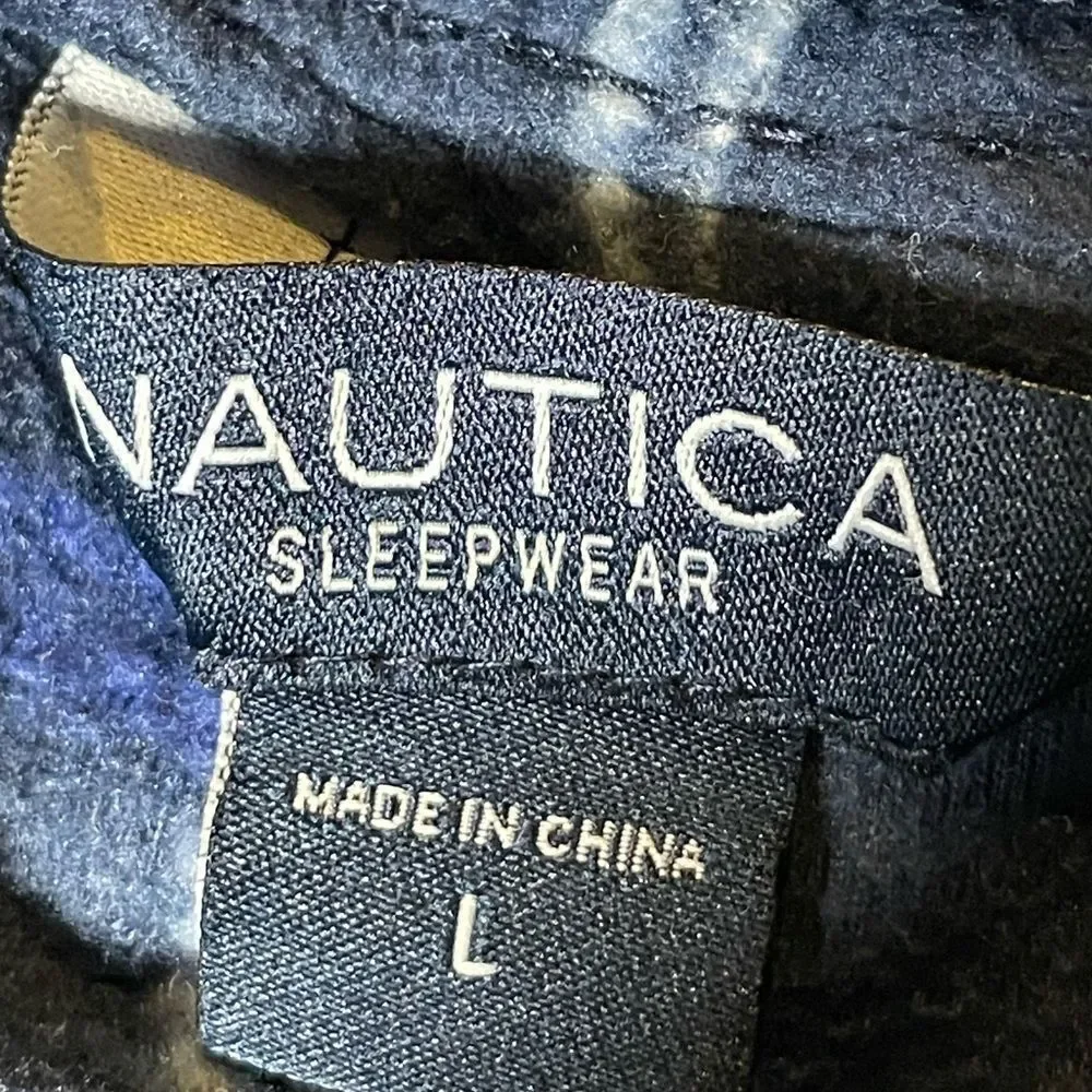 Nautica Sleepwear Men’s Blue, Red & White Plaid Fleece Pajama Pants (Size: L)